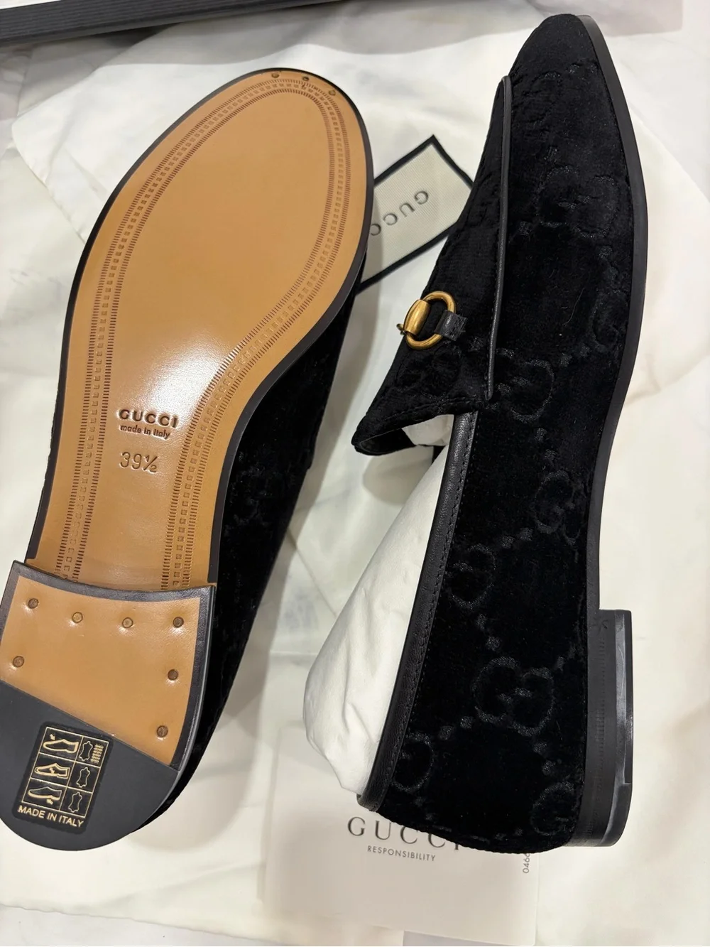 Gucci Black Velvet Horsebit Slip-On Loafers